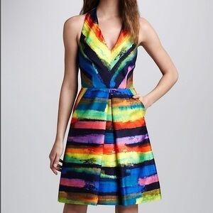 Original Milly Phoebe Watercolor Rainbow Halter Dress 100% cotton, size 2